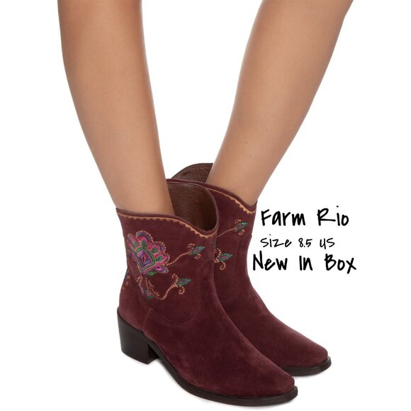 Farm Rio Marsala Short Cowboy Boot - Boho Embroidered Western Leather US 8.5 New - Picture 1 of 4